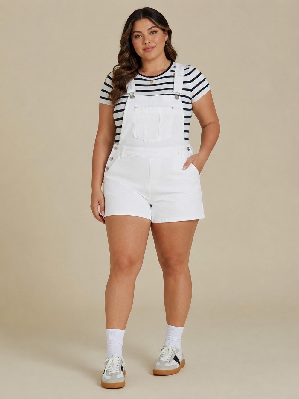 NWT White Denim Short Overalls 2XL Stretch Bib Romper Summer Western Beach